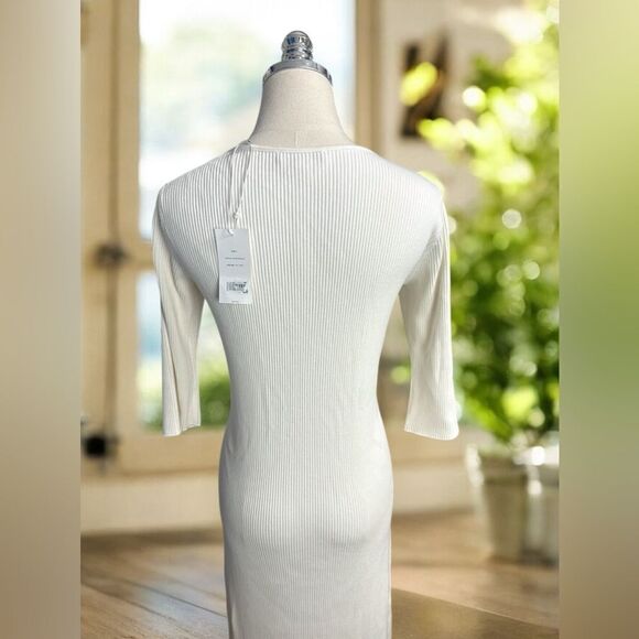 Vince | Ribbed Elbow Sleeve Scoop Neck MIDI Dress Size L - Picture 9 of 14